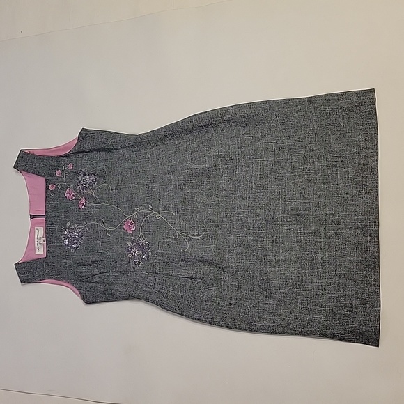 Vintage Donna Ricco New York Petite Size 8P Embroidered Dress Gray - Picture 2 of 16